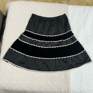 Black Satin and Crushed Velvet Skirt